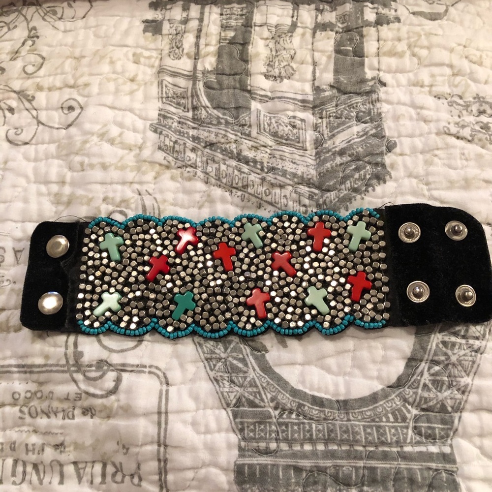 Cross and stuff with velvet bracelet 9 inches long